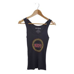 Kiss Women's Size Medium Tank Top Gray Logo Rhinestone Vintage Vinyl